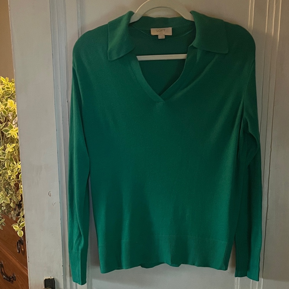 LOFT Women's Green V-Neck Sweater